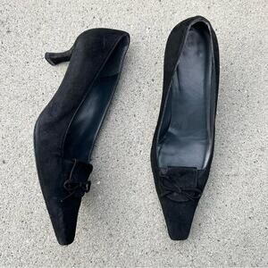 Stuart Weitzman Kitten Heel Vintage Y2K 00's Black Suede‎ 7.5